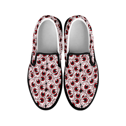 Creepy Red Eyeball Pattern Print Black Slip On Shoes