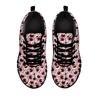 Creepy Red Eyeball Pattern Print Black Sneakers