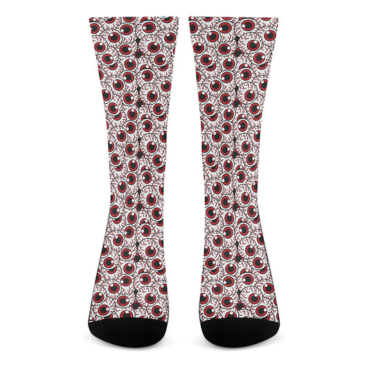 Creepy Red Eyeball Pattern Print Crew Socks