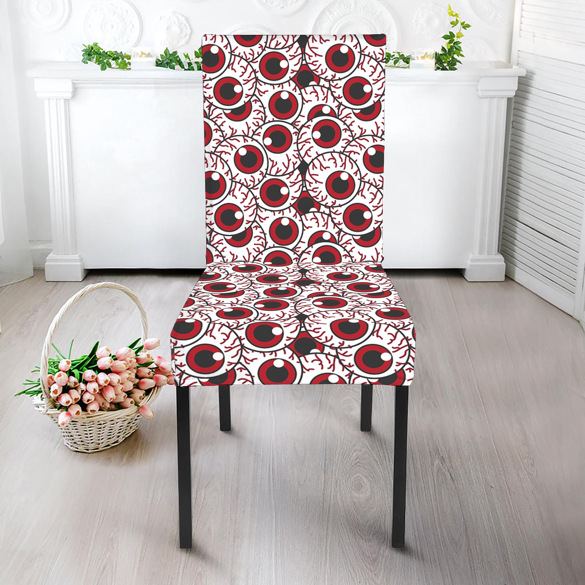 Creepy Red Eyeball Pattern Print Dining Chair Slipcover