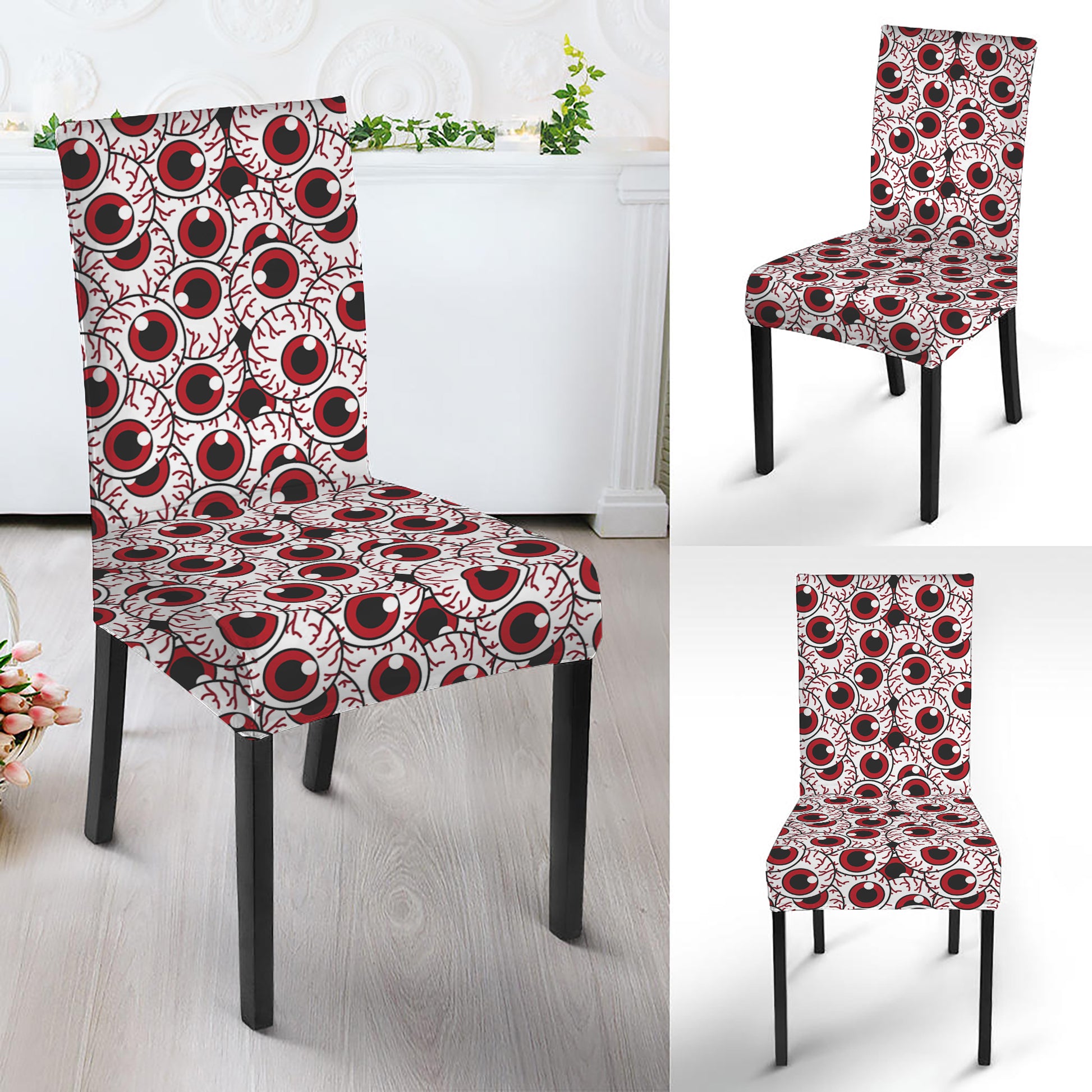 Creepy Red Eyeball Pattern Print Dining Chair Slipcover