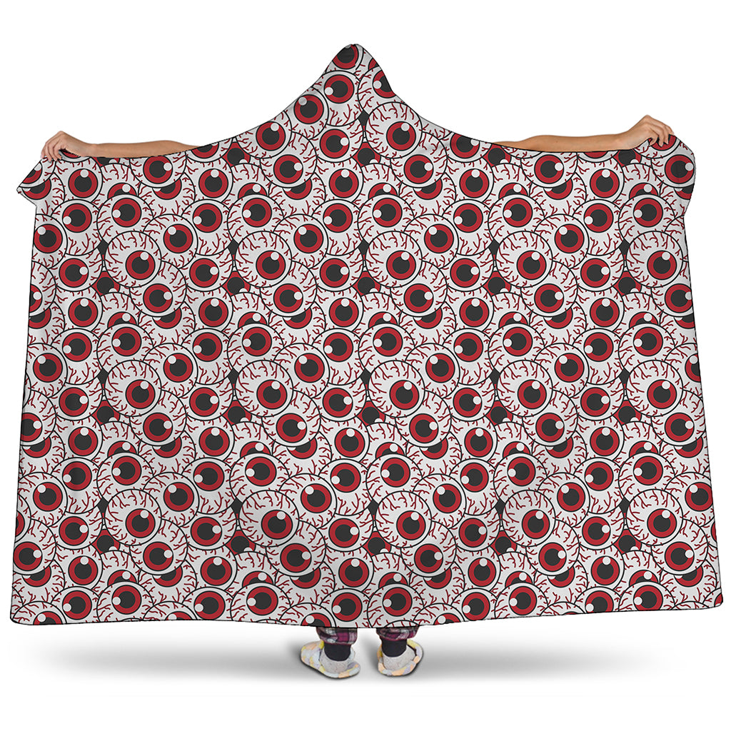 Creepy Red Eyeball Pattern Print Hooded Blanket