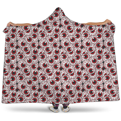 Creepy Red Eyeball Pattern Print Hooded Blanket
