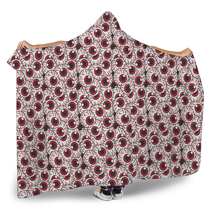 Creepy Red Eyeball Pattern Print Hooded Blanket