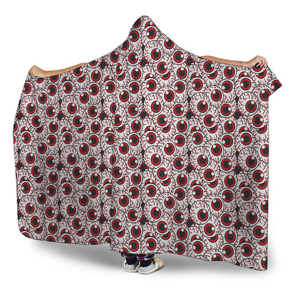 Creepy Red Eyeball Pattern Print Hooded Blanket