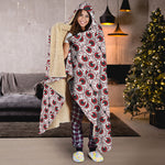 Creepy Red Eyeball Pattern Print Hooded Blanket