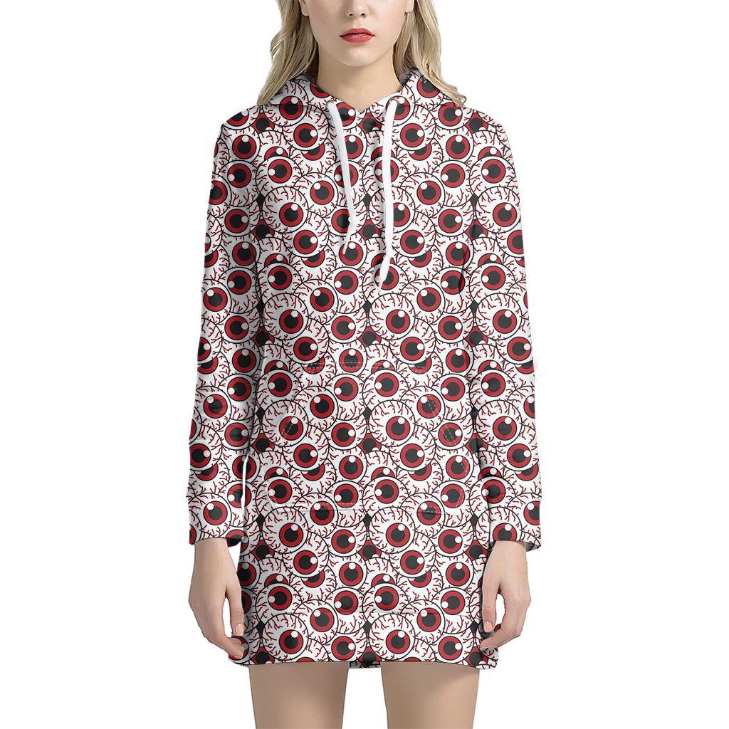 Creepy Red Eyeball Pattern Print Hoodie Dress