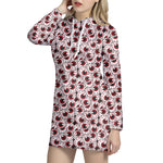 Creepy Red Eyeball Pattern Print Hoodie Dress