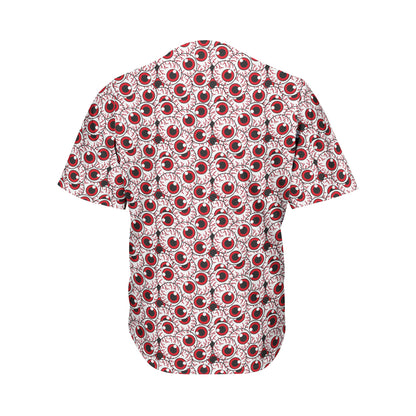 Creepy Red Eyeball Pattern Print Men's Baseball Jersey