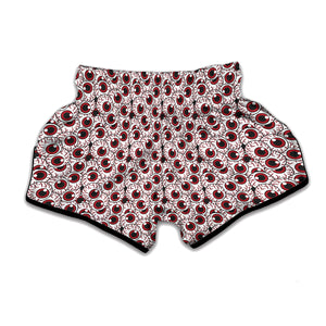 Creepy Red Eyeball Pattern Print Muay Thai Boxing Shorts