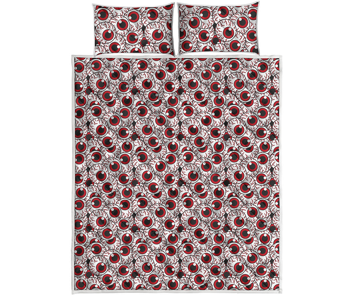 Creepy Red Eyeball Pattern Print Quilt Bed Set