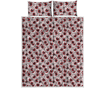 Creepy Red Eyeball Pattern Print Quilt Bed Set