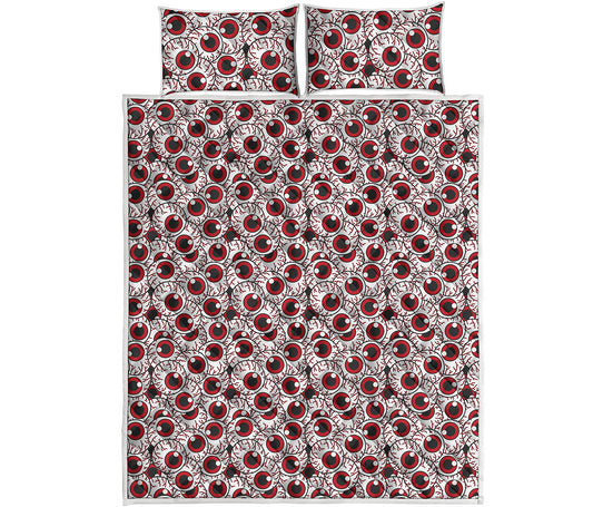 Creepy Red Eyeball Pattern Print Quilt Bed Set