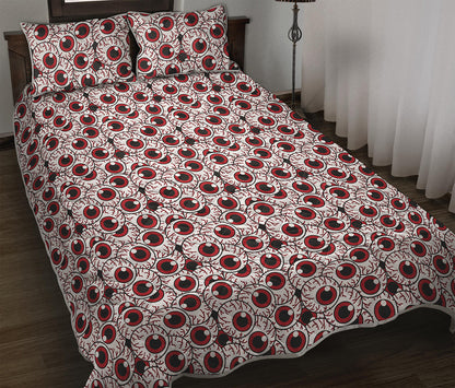 Creepy Red Eyeball Pattern Print Quilt Bed Set