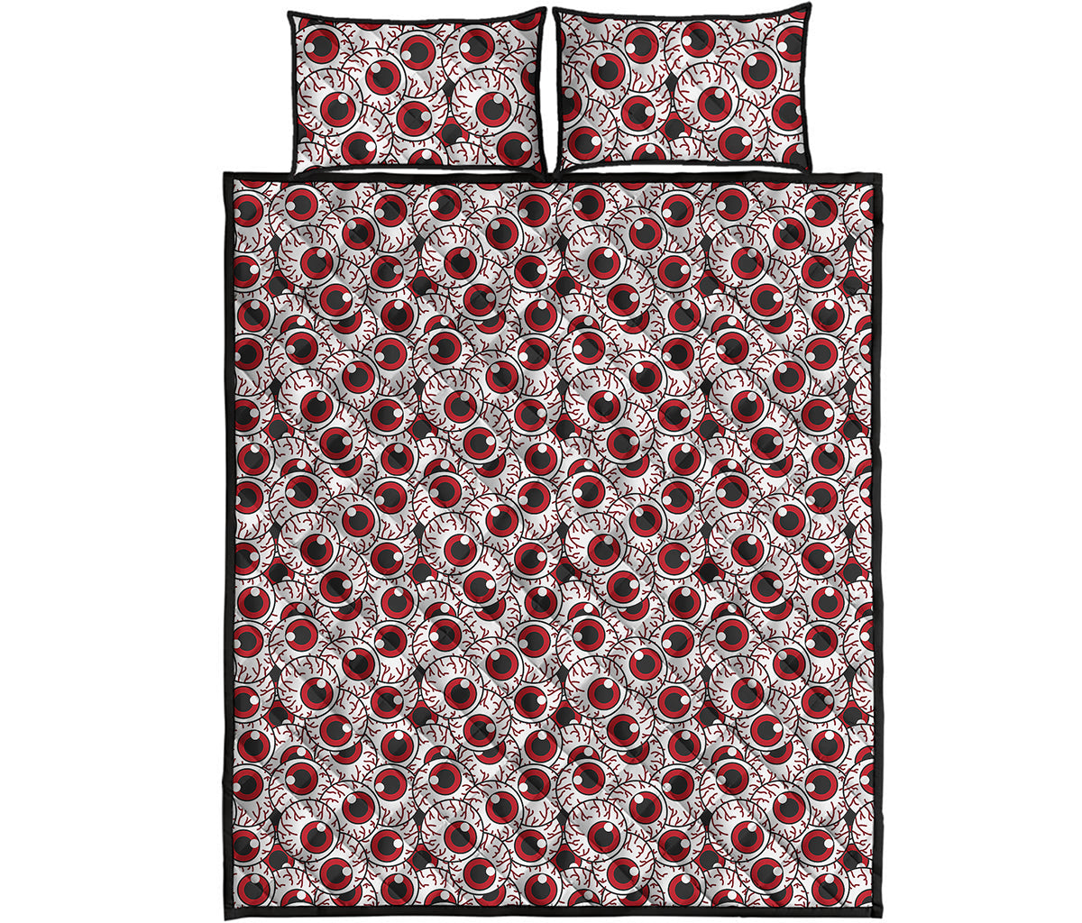Creepy Red Eyeball Pattern Print Quilt Bed Set