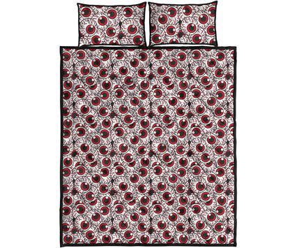 Creepy Red Eyeball Pattern Print Quilt Bed Set