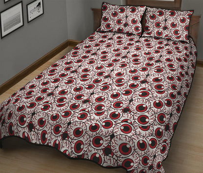 Creepy Red Eyeball Pattern Print Quilt Bed Set