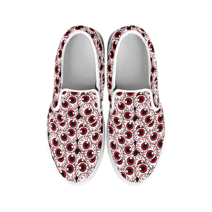 Creepy Red Eyeball Pattern Print White Slip On Shoes