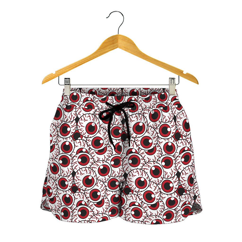 Creepy Red Eyeball Pattern Print Women's Shorts