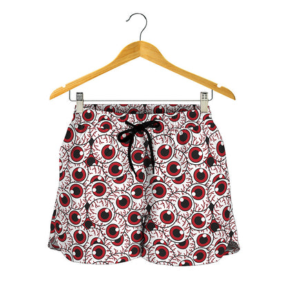 Creepy Red Eyeball Pattern Print Women's Shorts