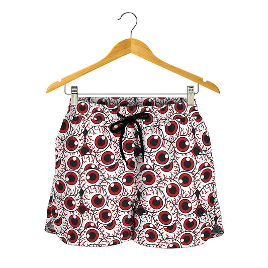 Creepy Red Eyeball Pattern Print Women's Shorts
