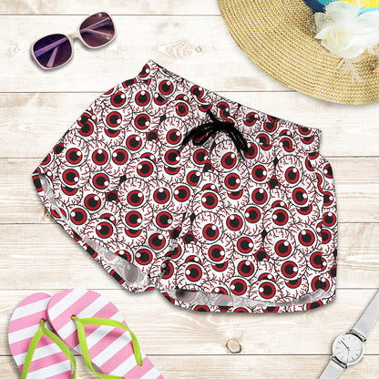 Creepy Red Eyeball Pattern Print Women's Shorts