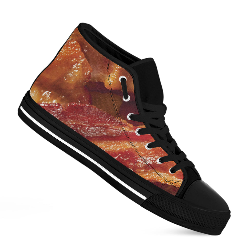 Crispy Bacon Print Black High Top Shoes