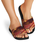 Crispy Bacon Print Black Slide Sandals