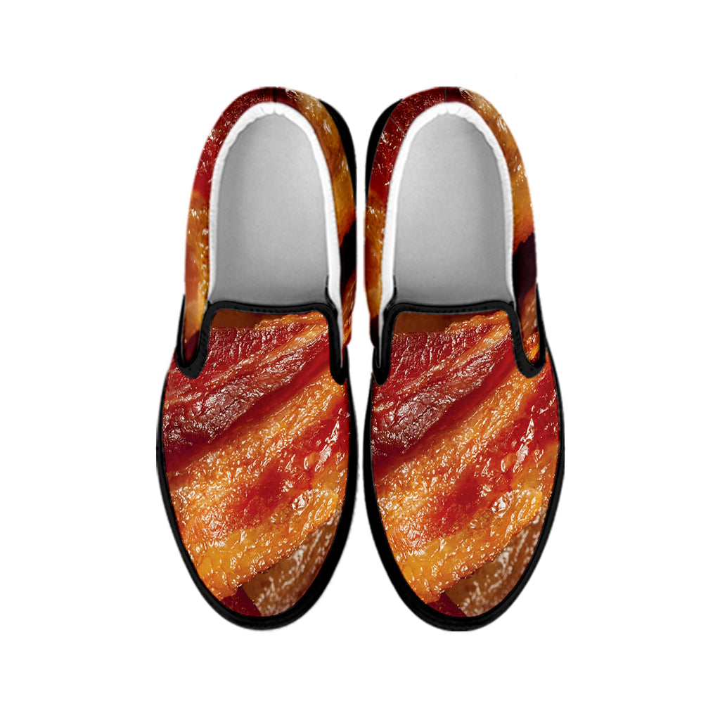 Crispy Bacon Print Black Slip On Shoes