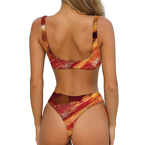 Crispy Bacon Print Front Bow Tie Bikini