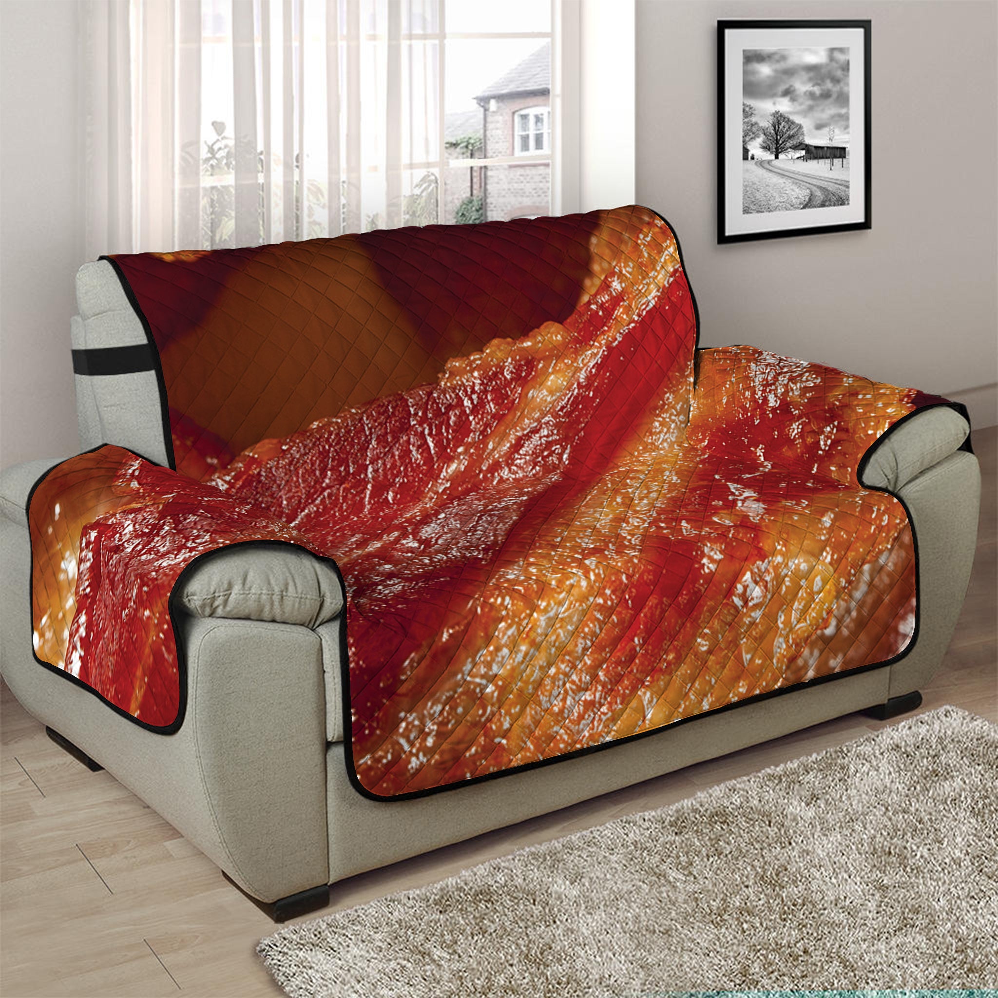 Crispy Bacon Print Half Sofa Protector