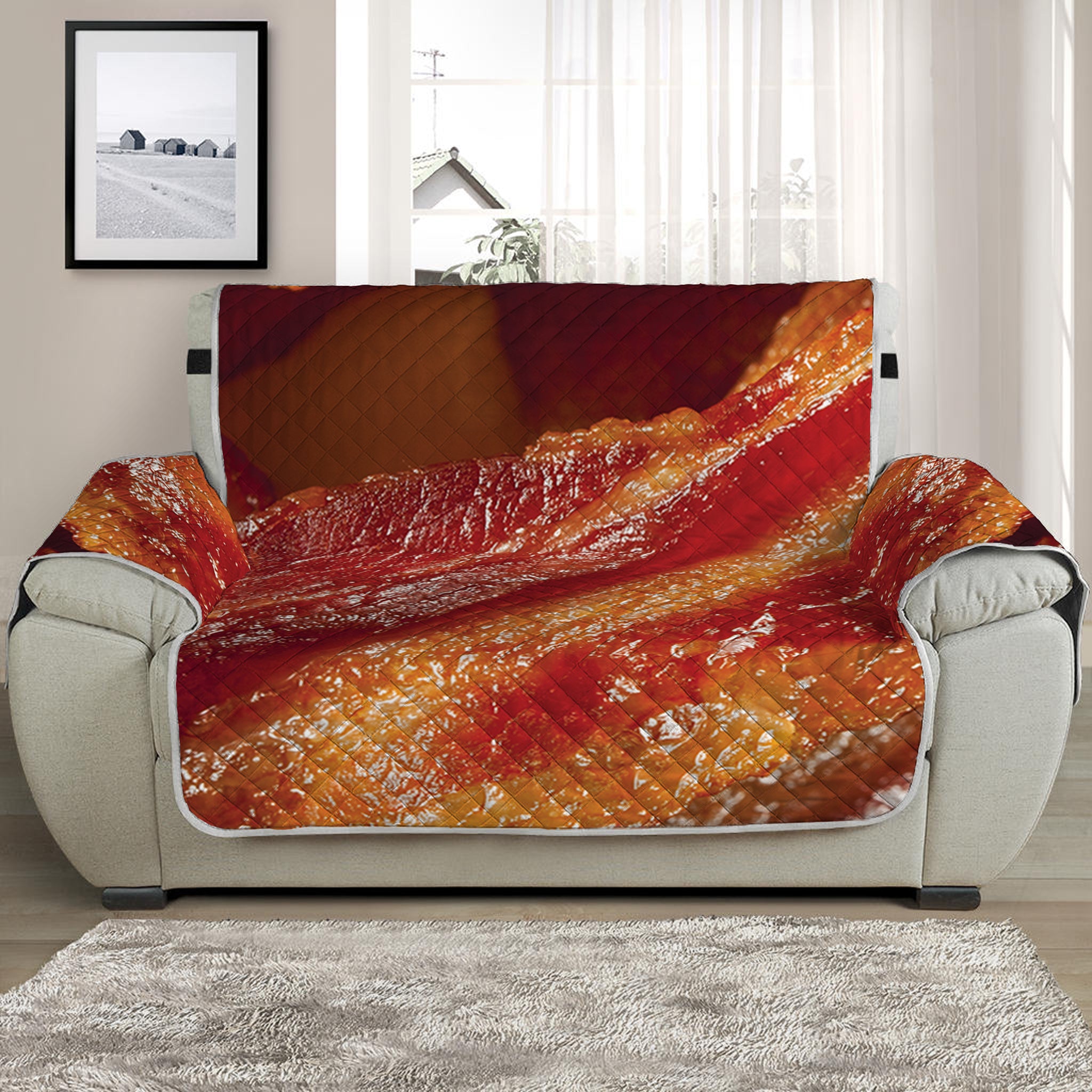 Crispy Bacon Print Half Sofa Protector