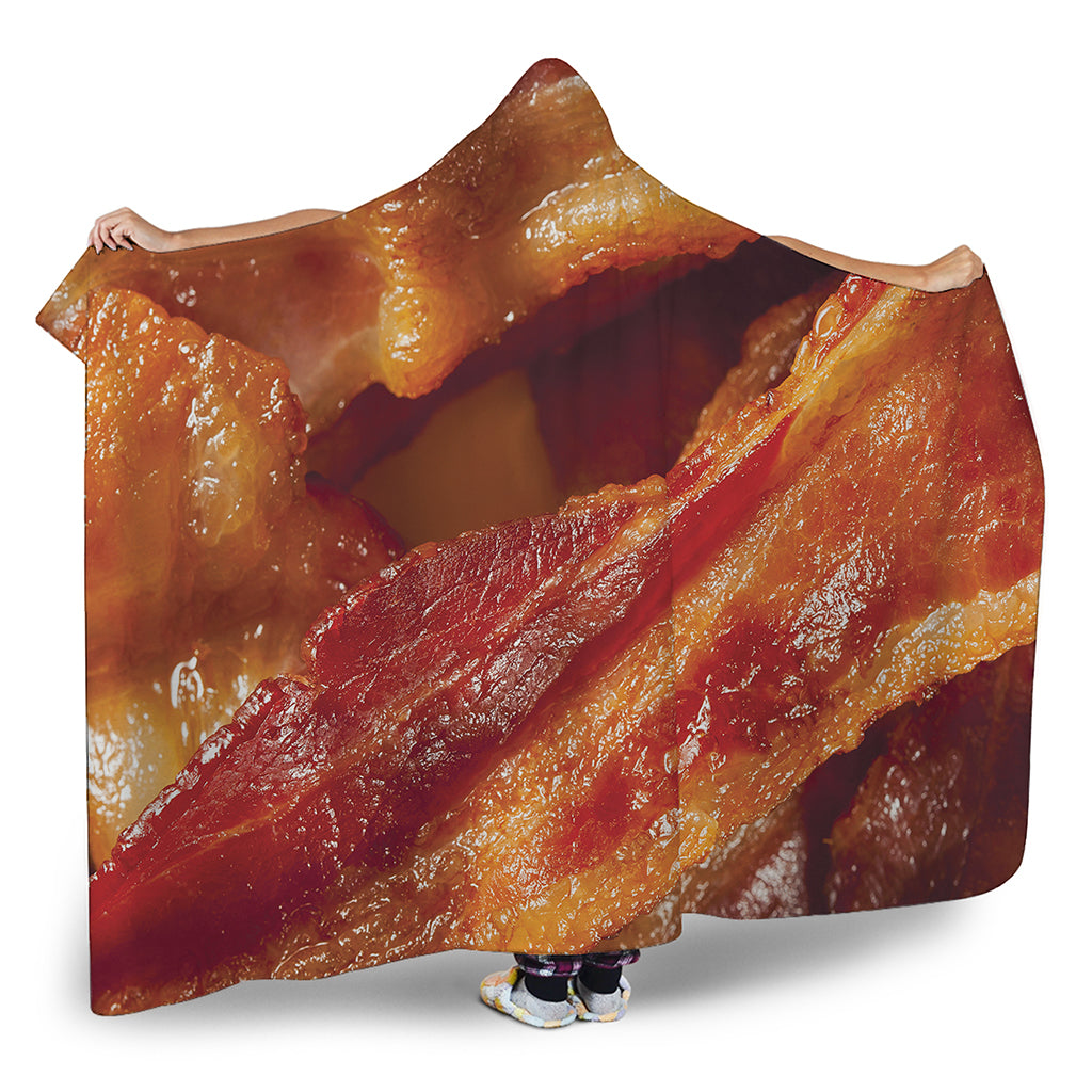 Crispy Bacon Print Hooded Blanket
