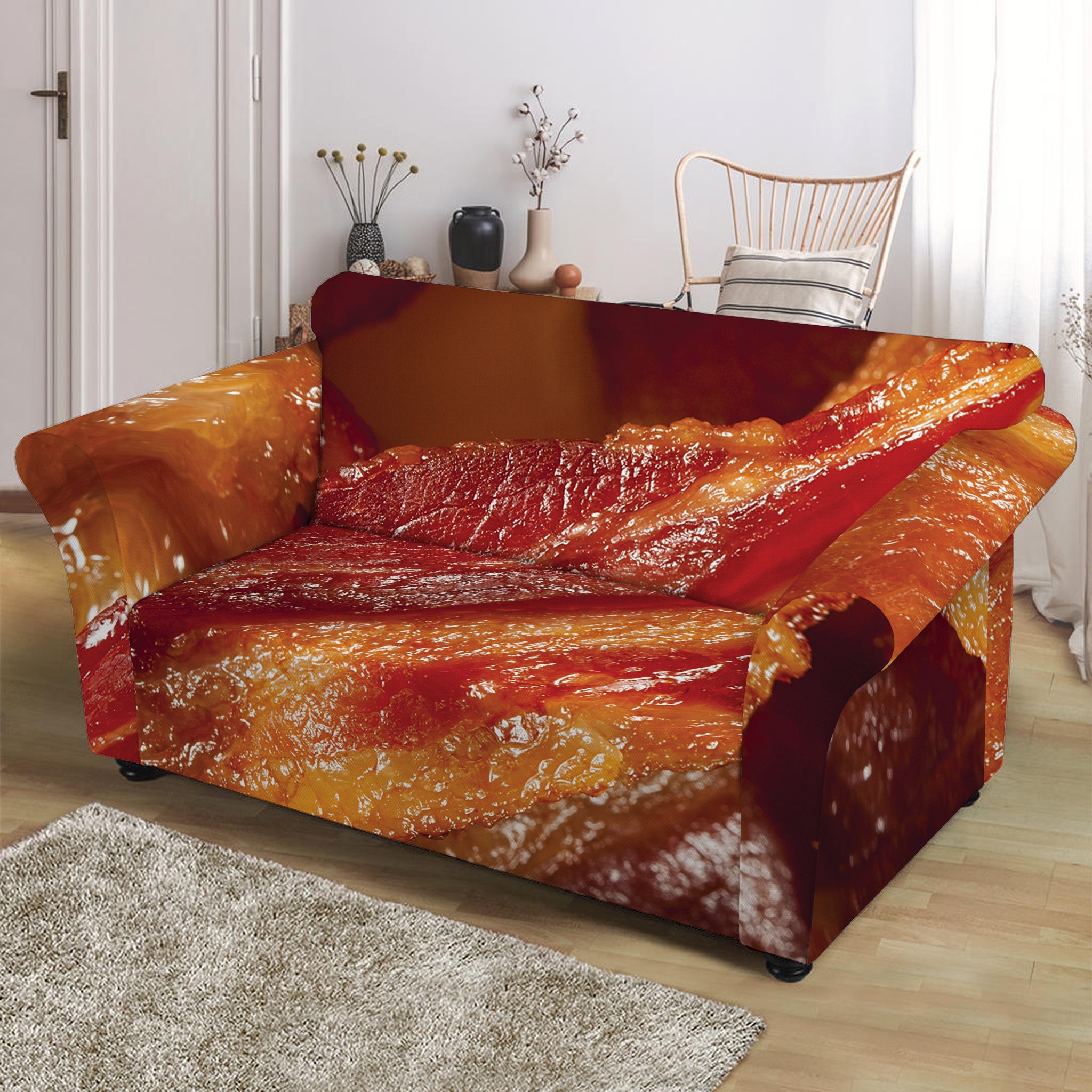 Crispy Bacon Print Loveseat Slipcover