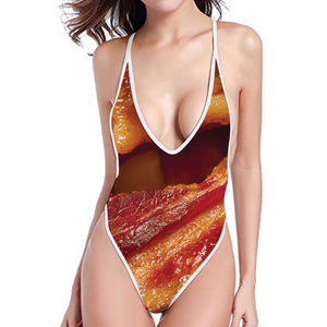Crispy Bacon Print One Piece High Cut Swimsuit