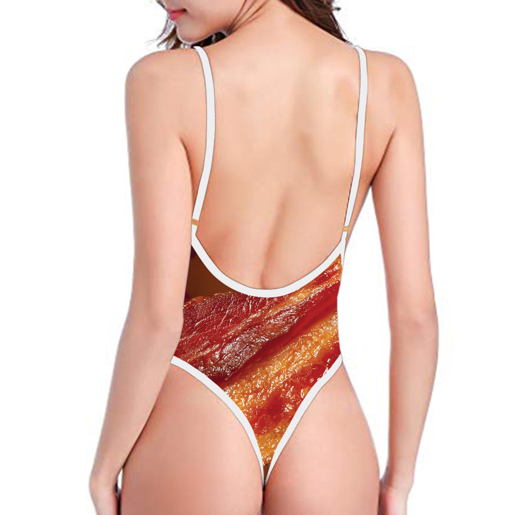 Crispy Bacon Print One Piece High Cut Swimsuit