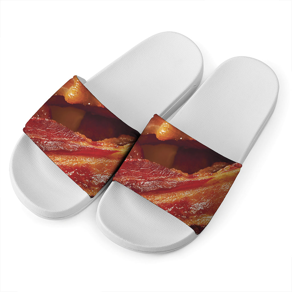 Crispy Bacon Print White Slide Sandals