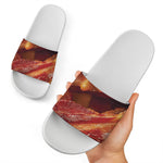 Crispy Bacon Print White Slide Sandals