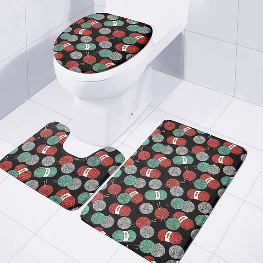 Crochet Yarn Pattern Print 3 Piece Bath Mat Set