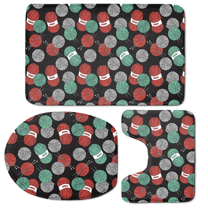 Crochet Yarn Pattern Print 3 Piece Bath Mat Set