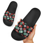 Crochet Yarn Pattern Print Black Slide Sandals