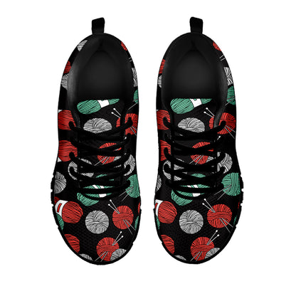 Crochet Yarn Pattern Print Black Sneakers