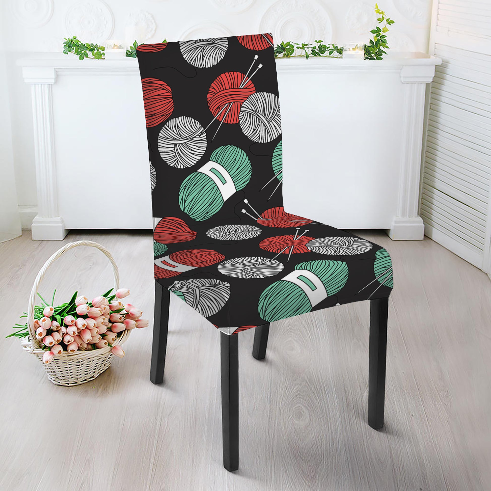 Crochet Yarn Pattern Print Dining Chair Slipcover