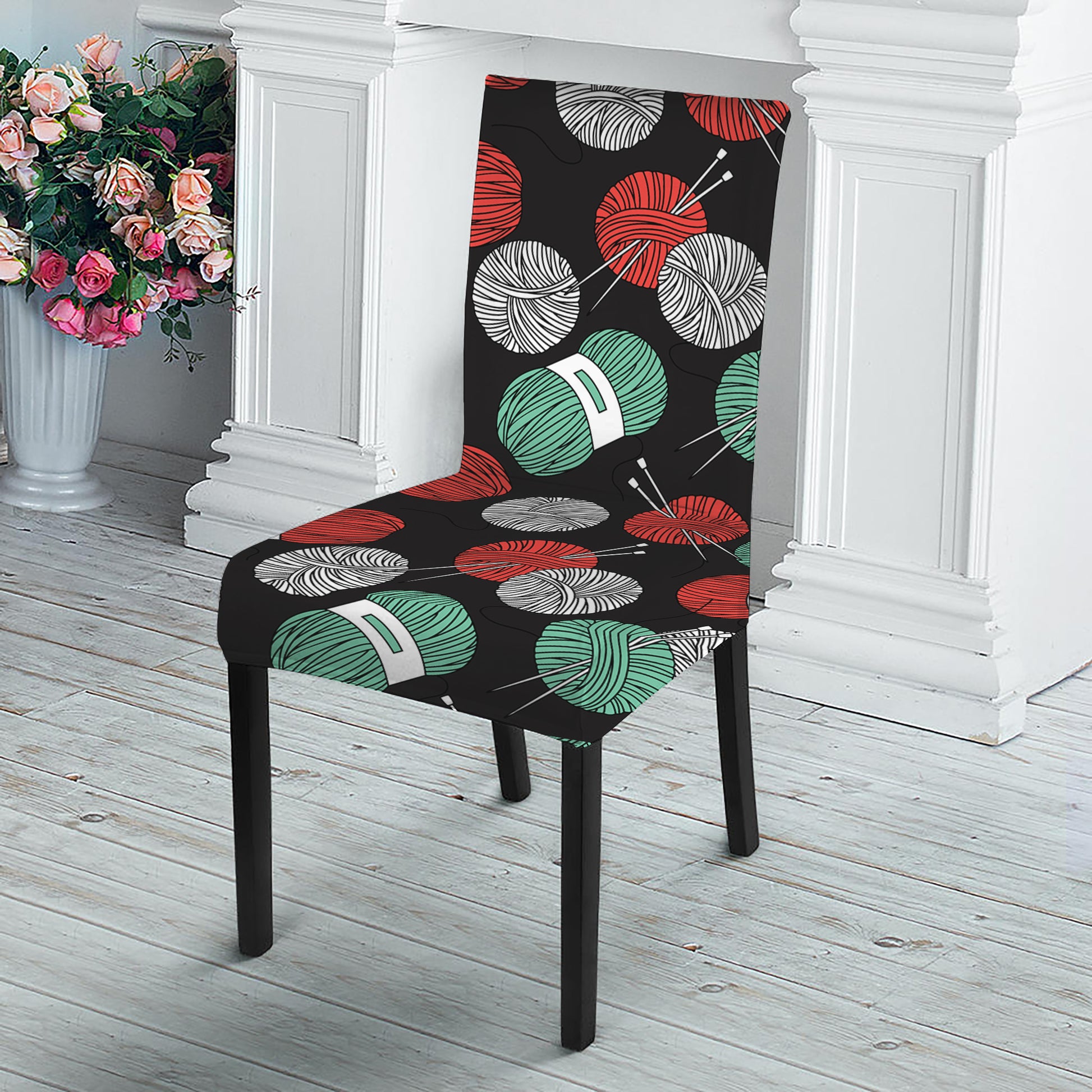 Crochet Yarn Pattern Print Dining Chair Slipcover
