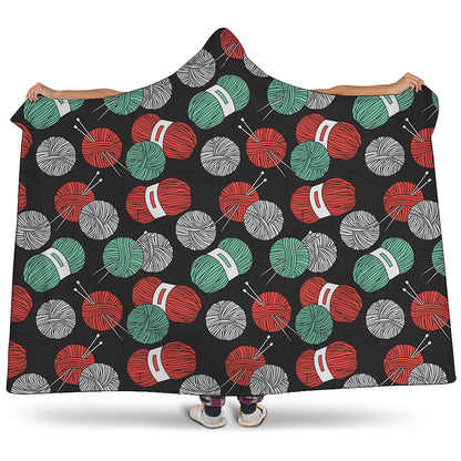 Crochet Yarn Pattern Print Hooded Blanket