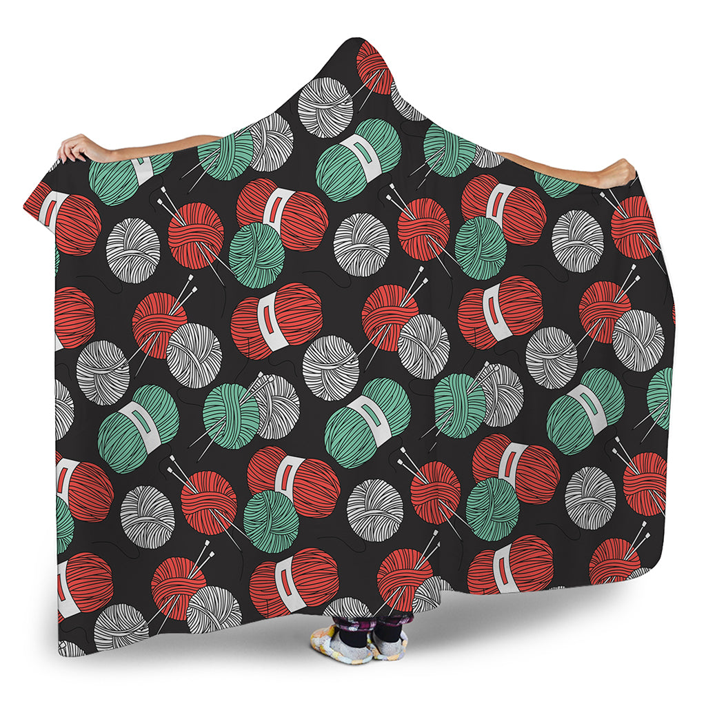 Crochet Yarn Pattern Print Hooded Blanket