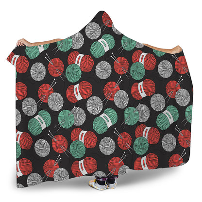 Crochet Yarn Pattern Print Hooded Blanket