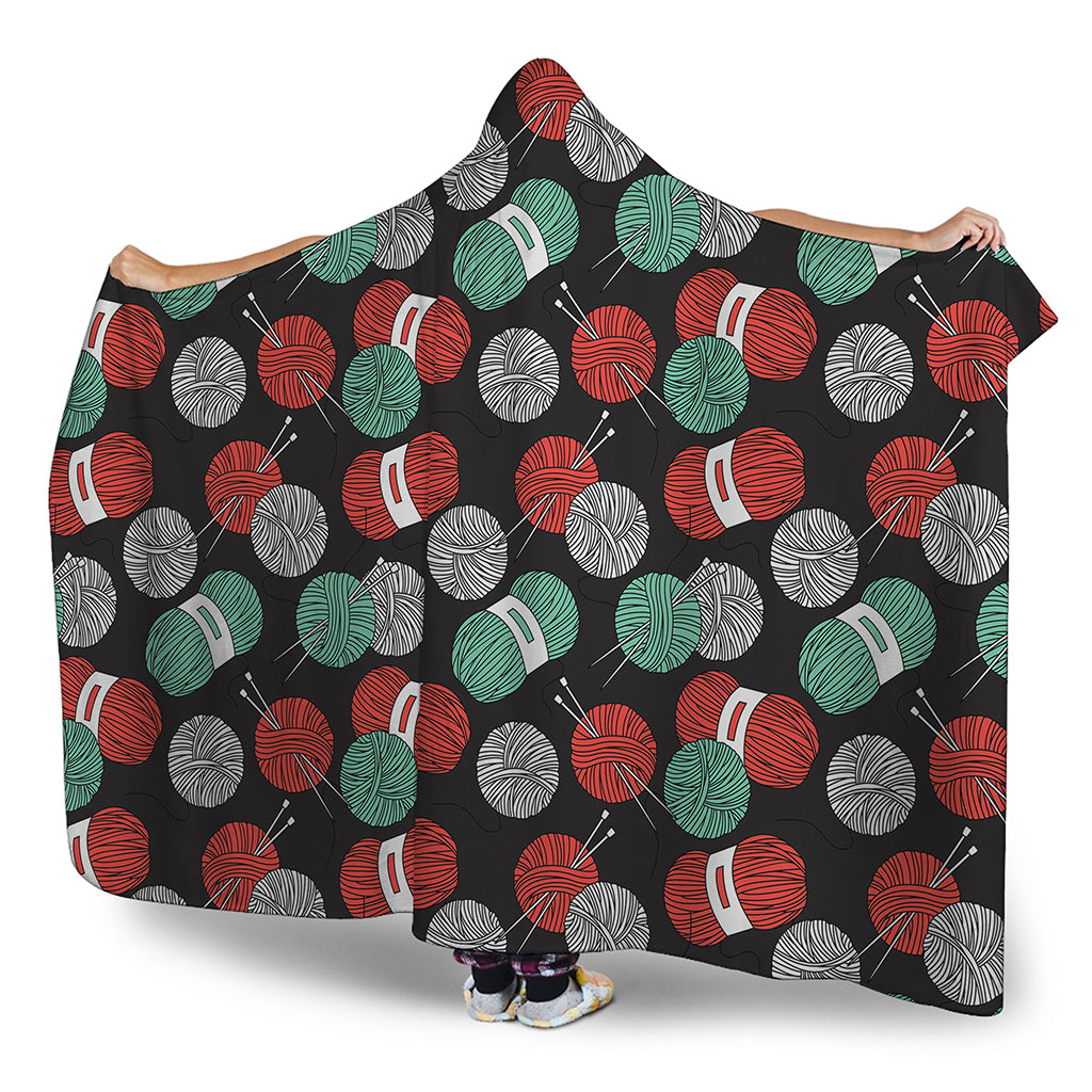 Crochet Yarn Pattern Print Hooded Blanket