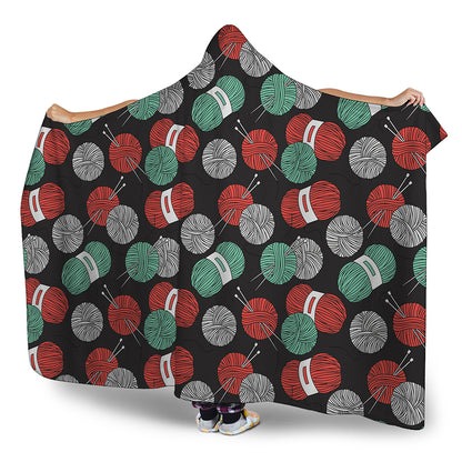 Crochet Yarn Pattern Print Hooded Blanket