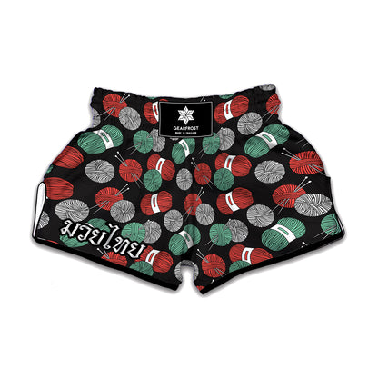 Crochet Yarn Pattern Print Muay Thai Boxing Shorts